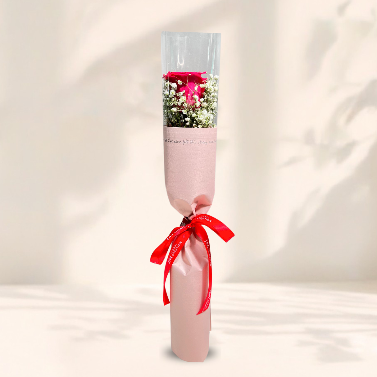 Rose Single Stalk with Baby's Breath Bouquet