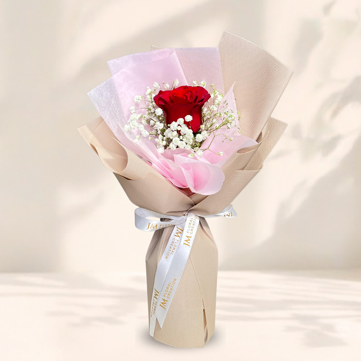 Rose Single Stalk with Baby's Breath Bouquet