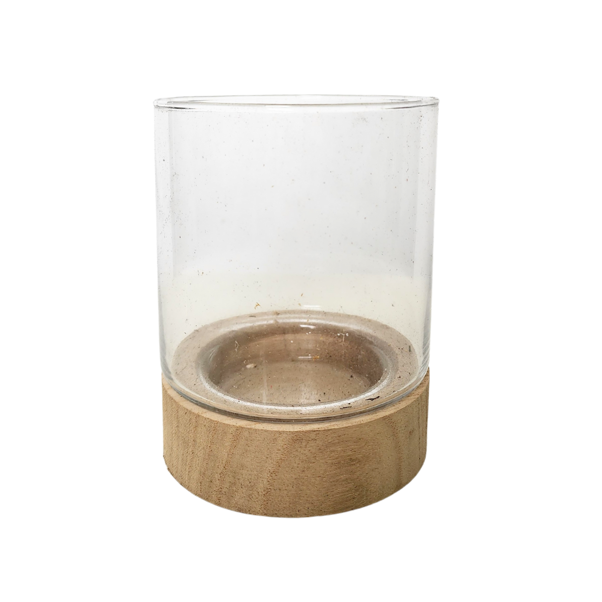 Glass Cylinder Wooden Base 1210