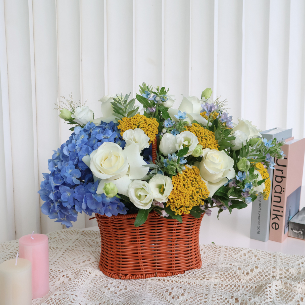Summer Breeze (Hydrangea, Roses) - Flower Basket