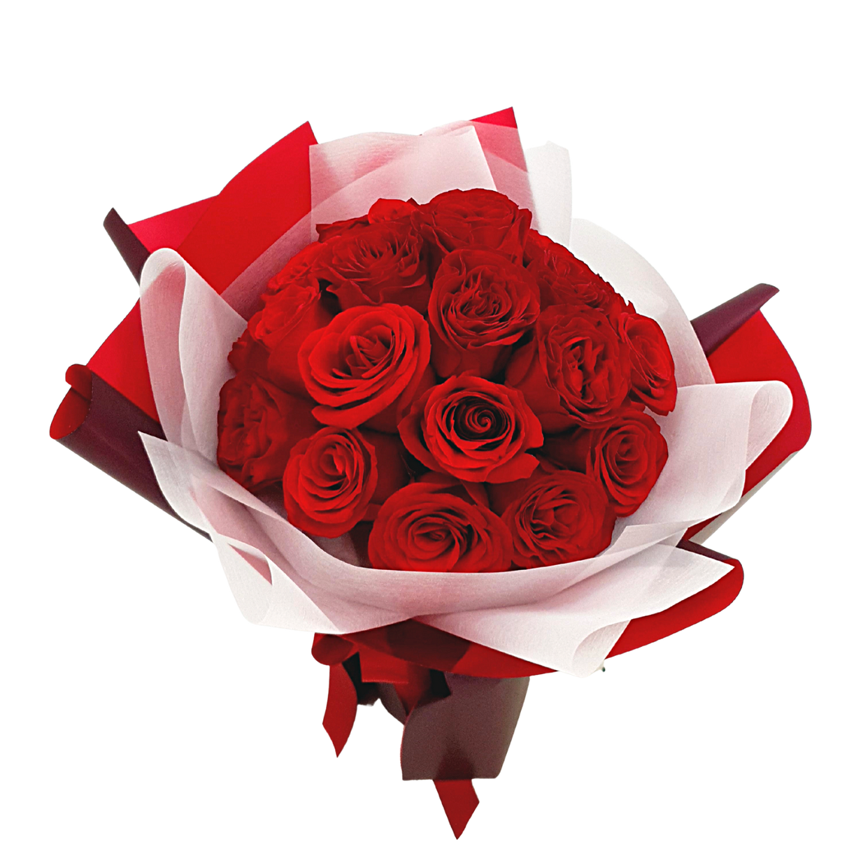 Pink garden rose bouquet with boxed goods.