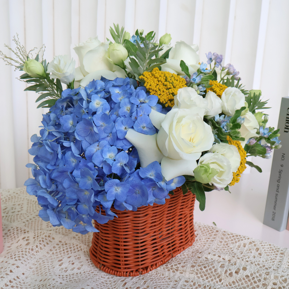 Summer Breeze (Hydrangea, Roses) - Valentine Flower Basket