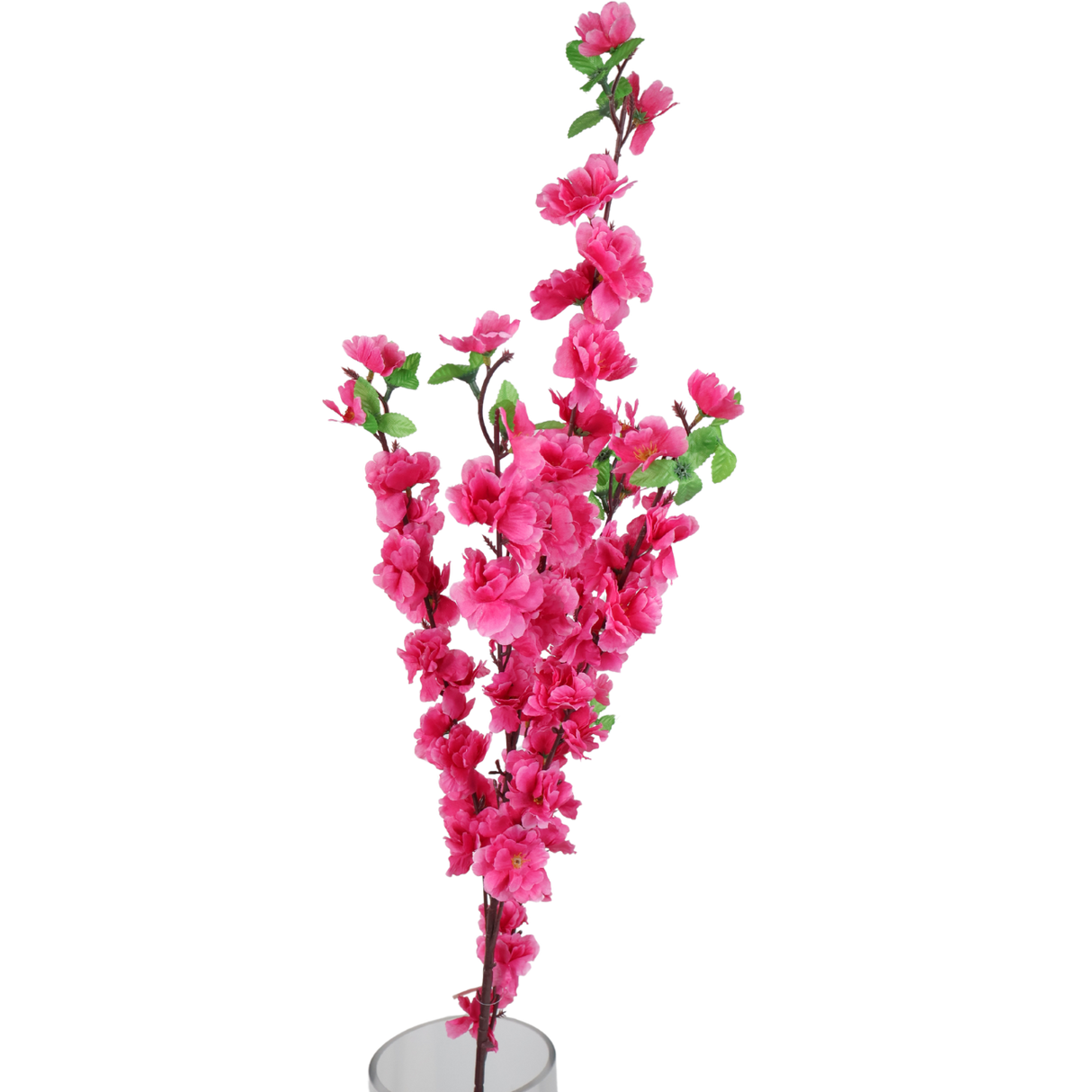 Red artificial flower bouquet with pink petals.