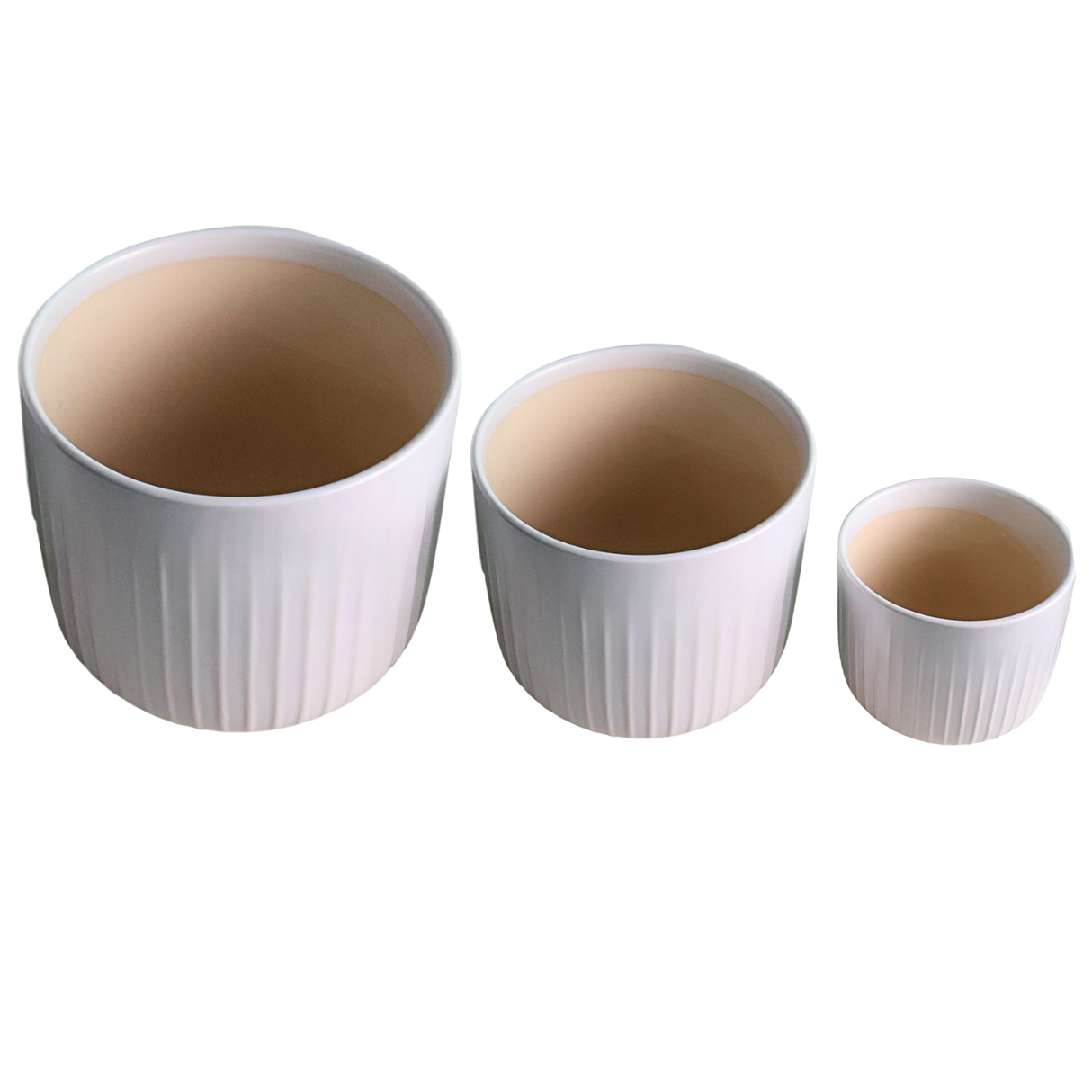 Ivory White Ribbed Ceramic Pot