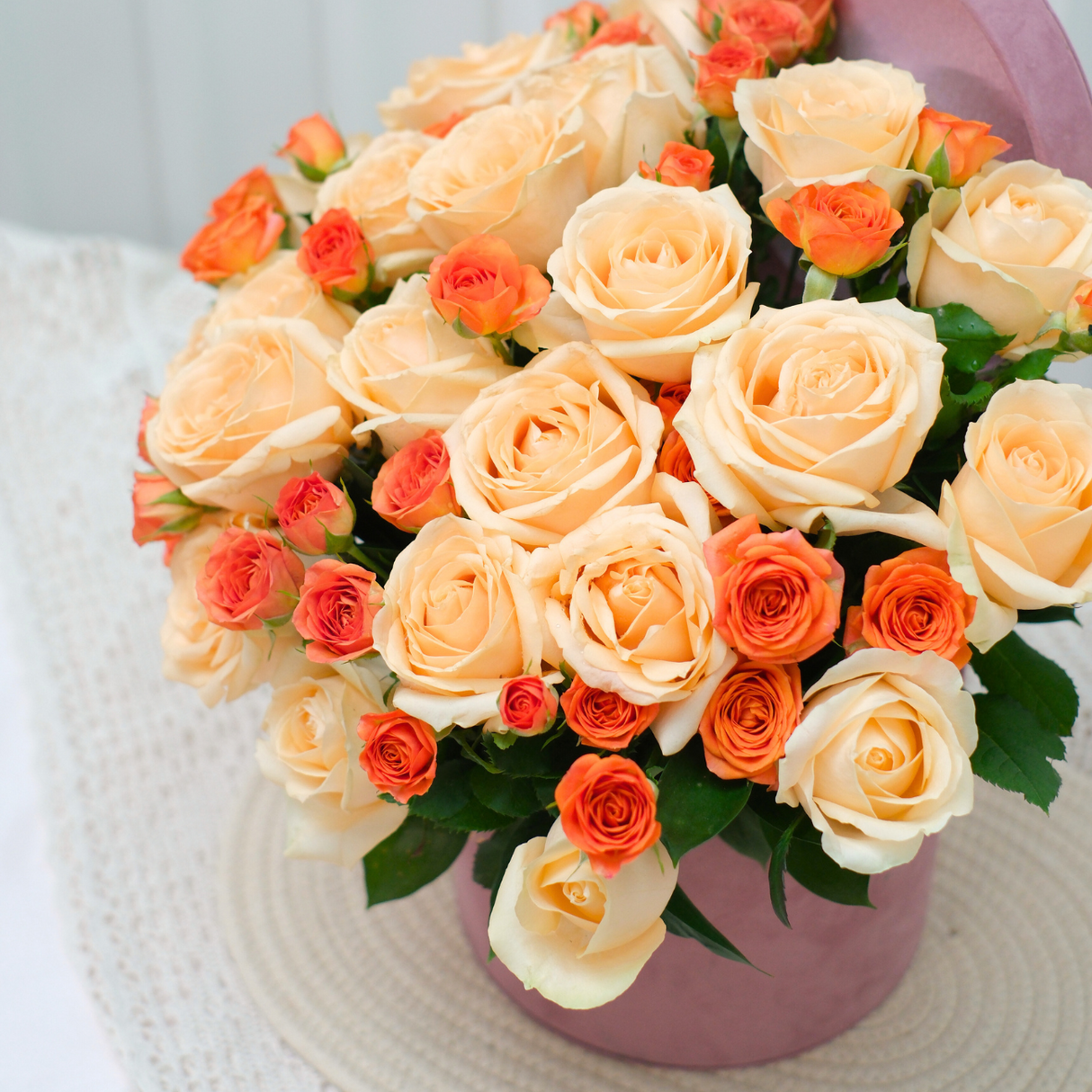 Sunset Charm (Roses, Rose Spray) - Table Flower Arrangement