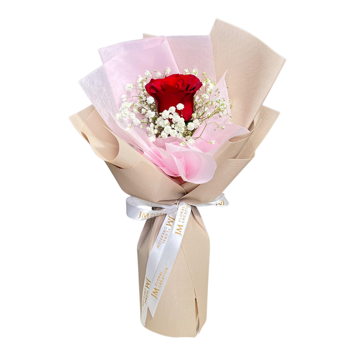 Rose Single Stalk with Baby's Breath Bouquet