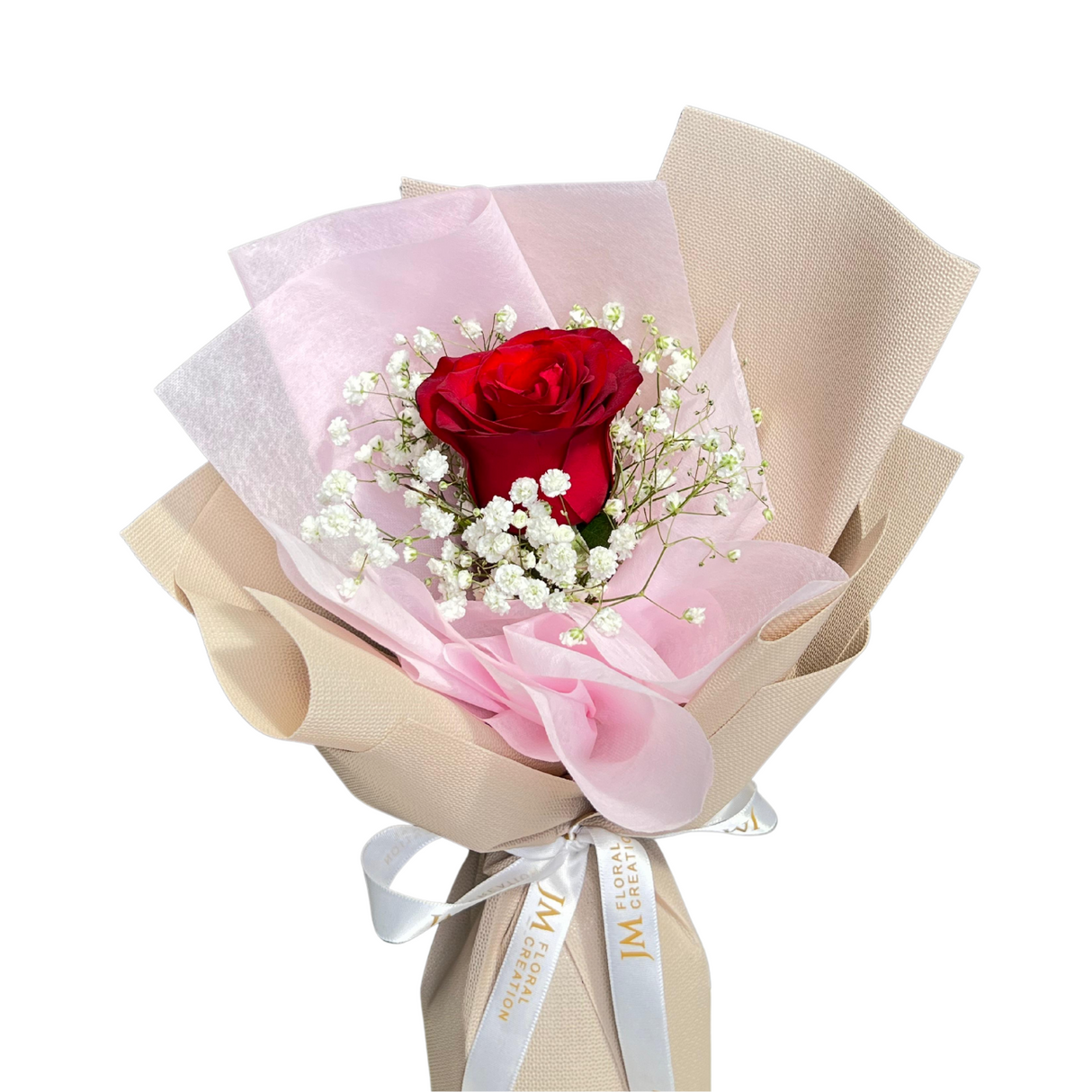 Rose Single Stalk with Baby's Breath Bouquet