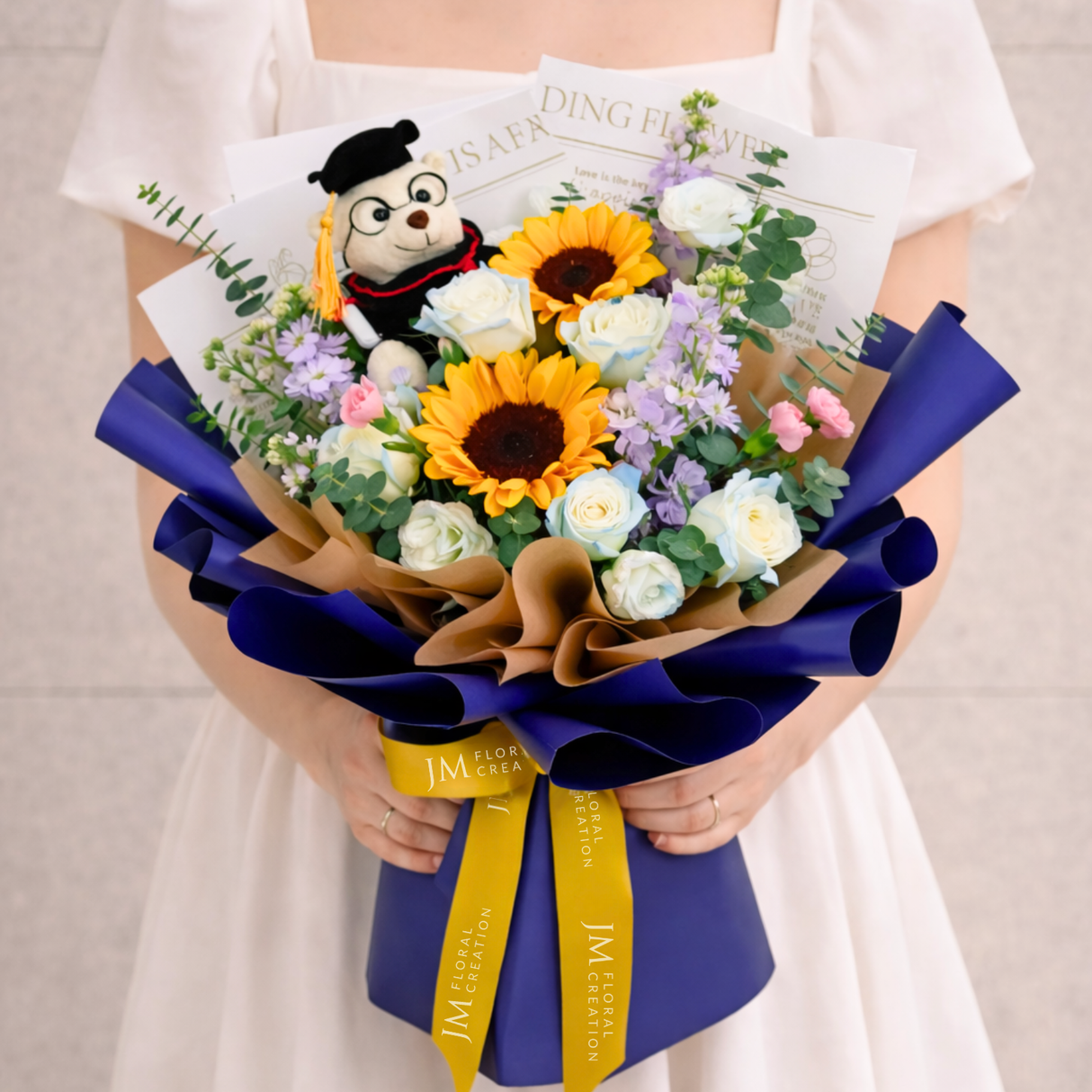 Milestone Memories (2 Sunflower, 5 Roses) - Flower Bouquet