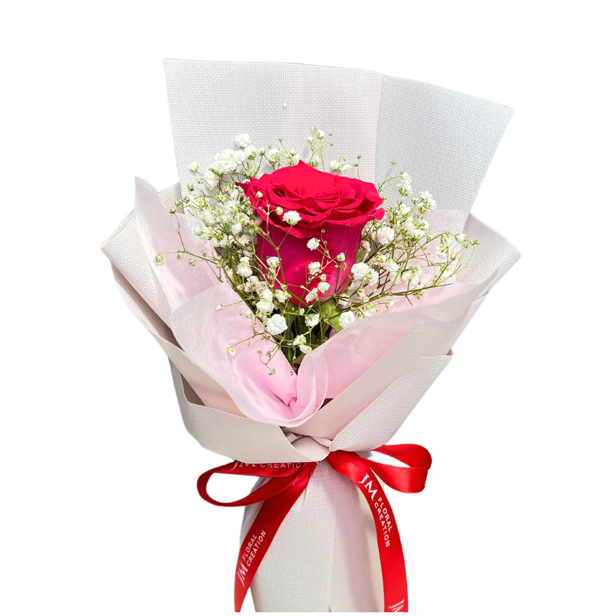 Rose Single Stalk with Baby's Breath Bouquet