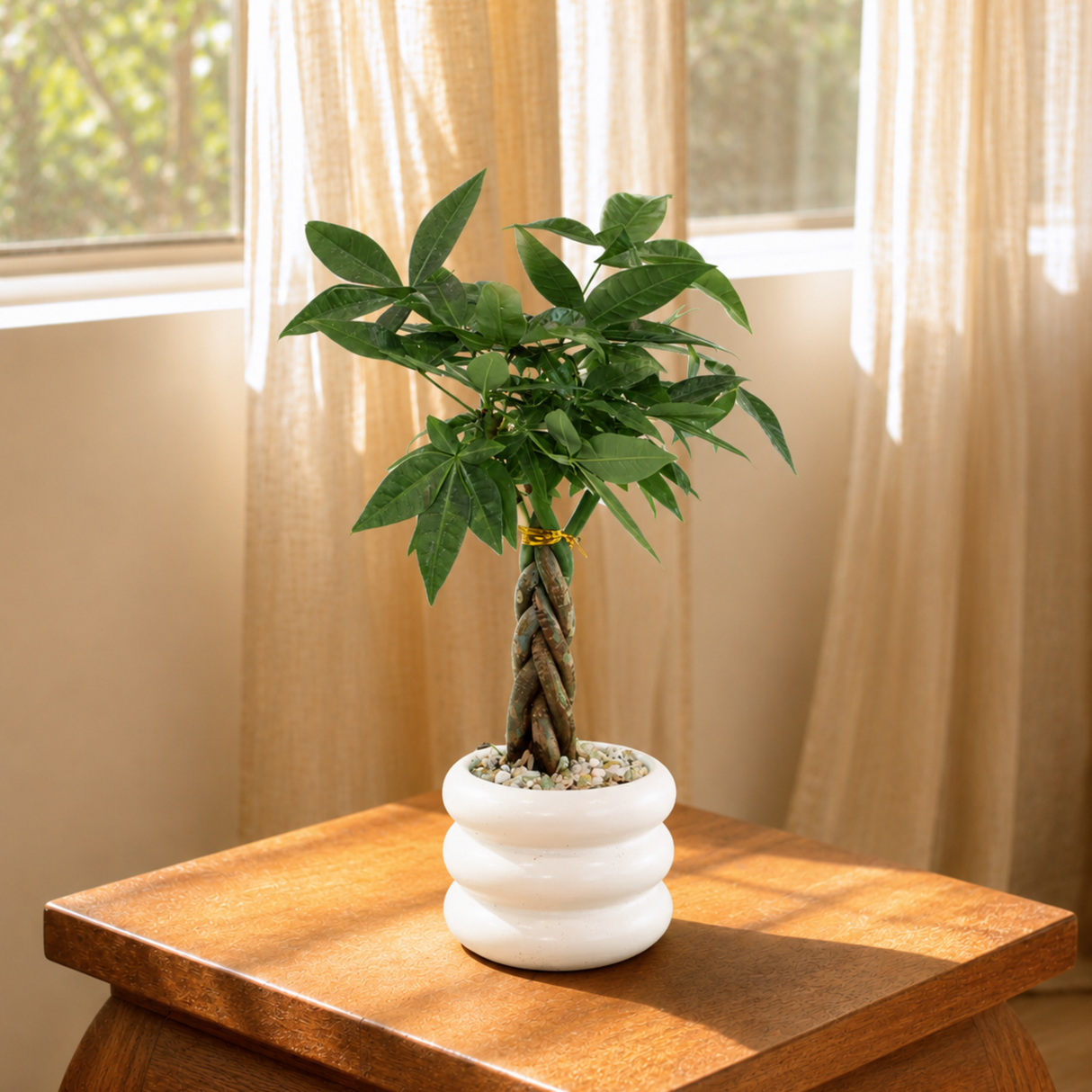 Pachira Twisted (Money Tree 发财树) in Ceramic Pot (25cm)