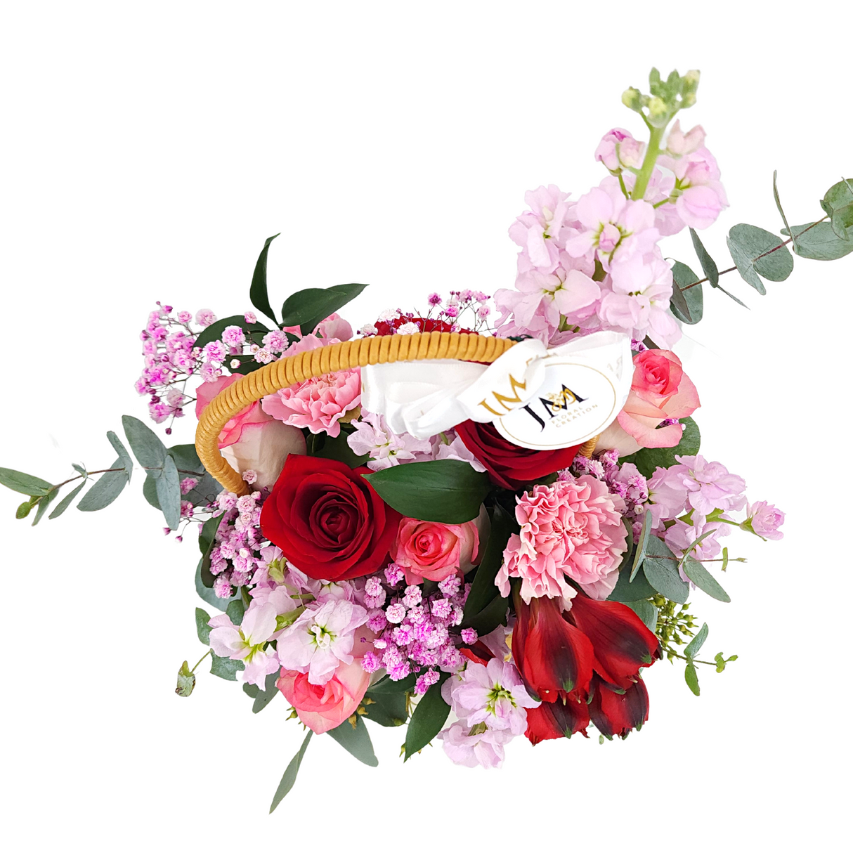 alba Roses and Carnations Korean-Style Basket Arrangement Birthday Flower Bouquet Singapore