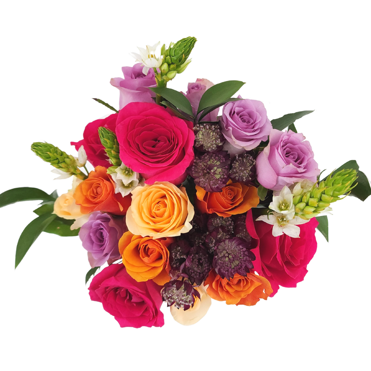 alexandra Orange, Pink, and Purple Roses Vase Arrangement Birthday Flower Bouquet Singapore