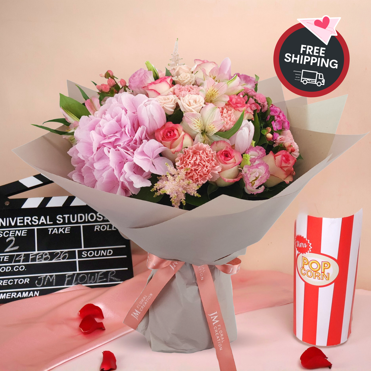 Amour Bloom (Rose, Hydrangea, Tulip) - Valentine Flower Bouquet