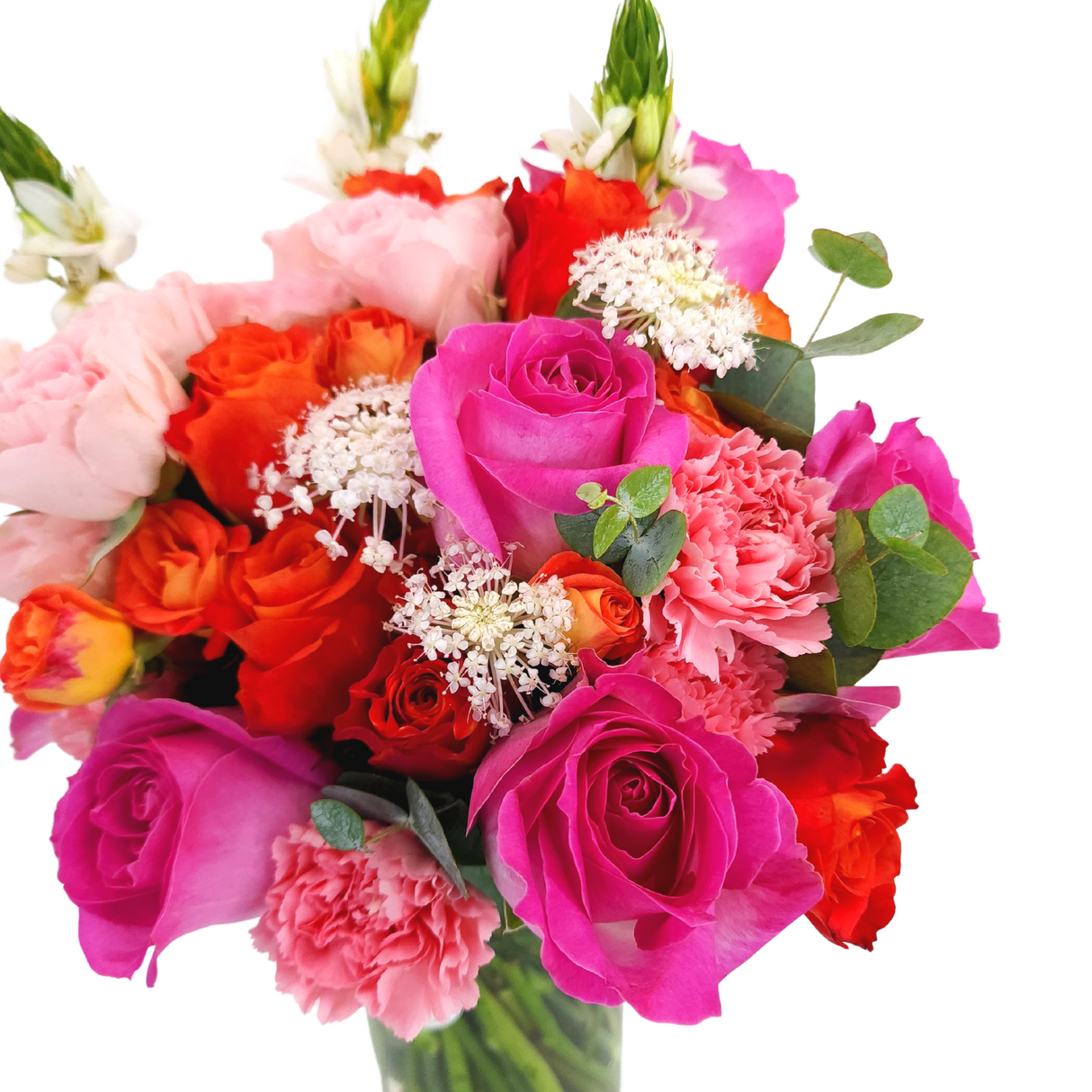 andrea Orange Roses, Yellow & Pink Carnations Vase Arrangement Birthday Flower Bouquet Singapore