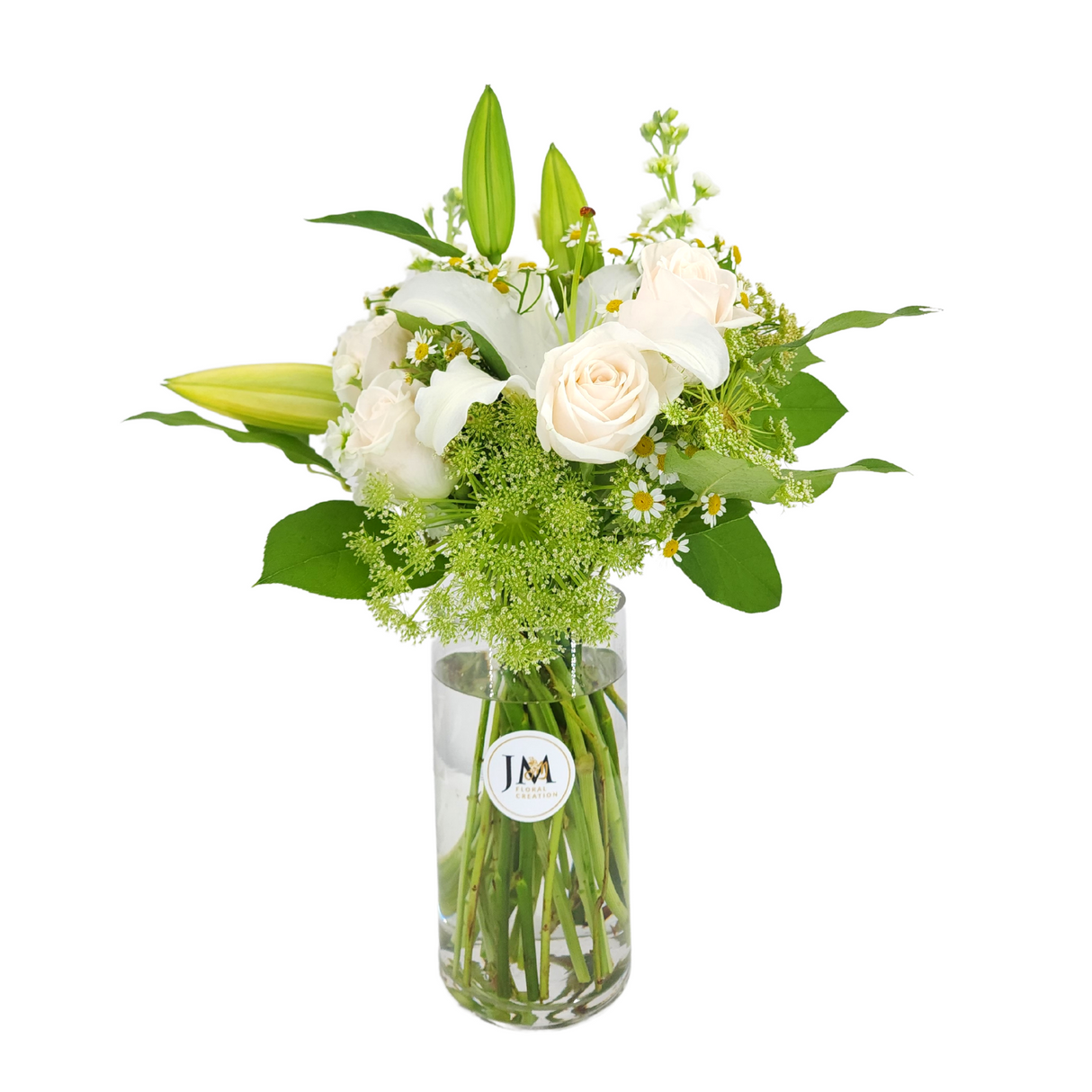 angelina White Roses Vase Arrangement Birthday Flower Bouquet Singapore