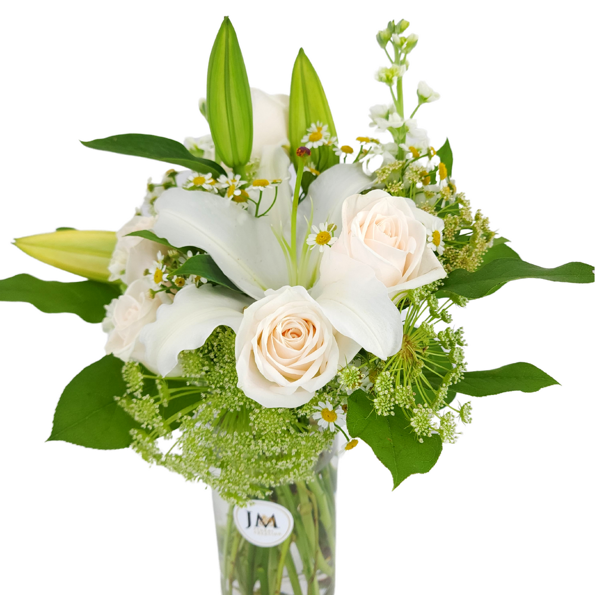 angelina White Roses Vase Arrangement Birthday Flower Bouquet Singapore