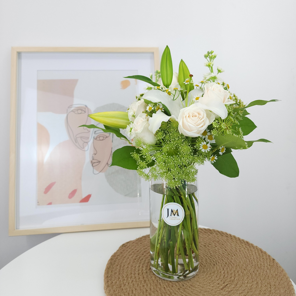 angelina White Roses Vase Arrangement Birthday Flower Bouquet Singapore
