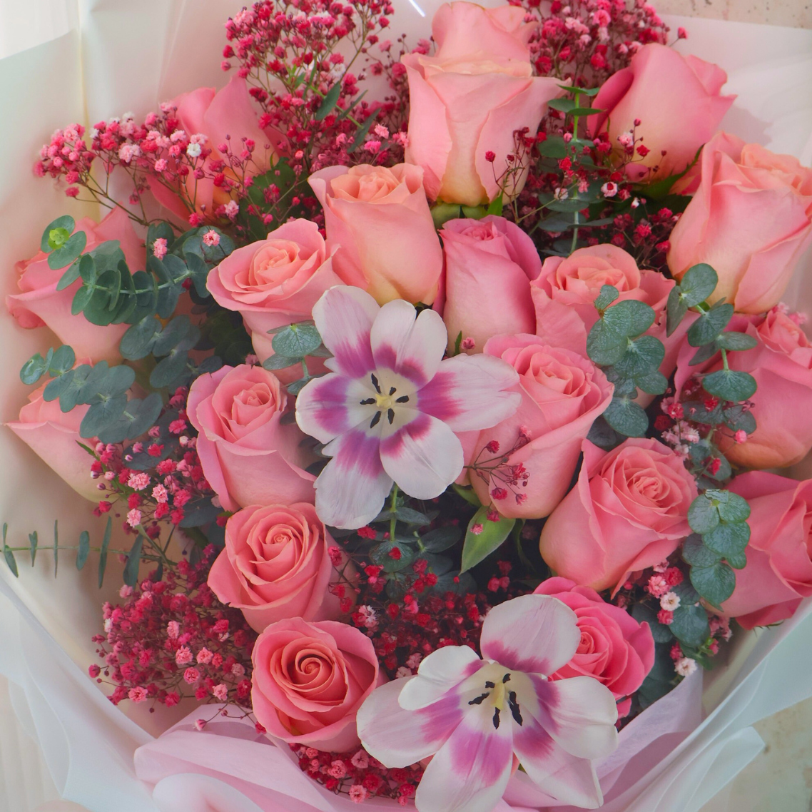 Anya (20 Roses, 2 Tulip) - Flower Bouquet
