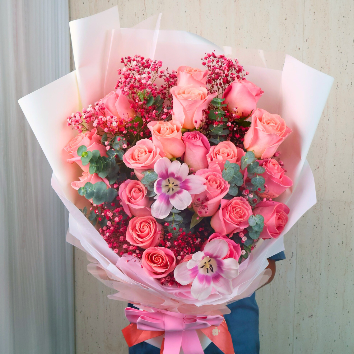 Anya (20 Roses, 2 Tulip) - Flower Bouquet