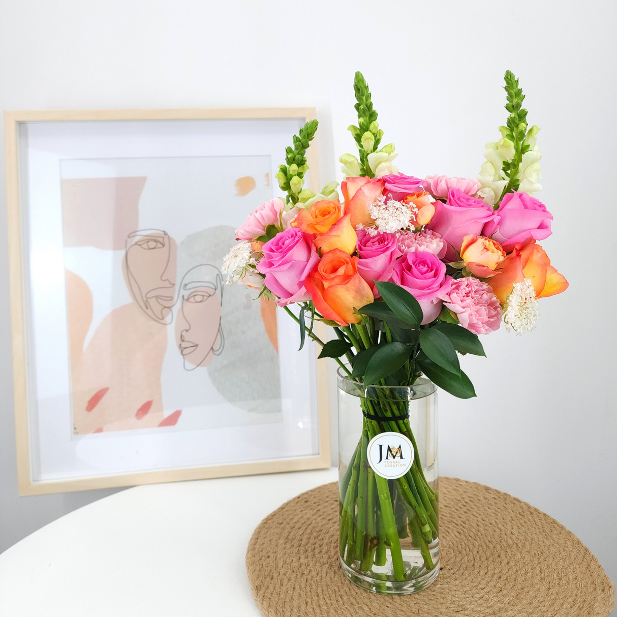 arama Roses and Carnations Vase Arrangement Birthday Flower Bouquet Singapore