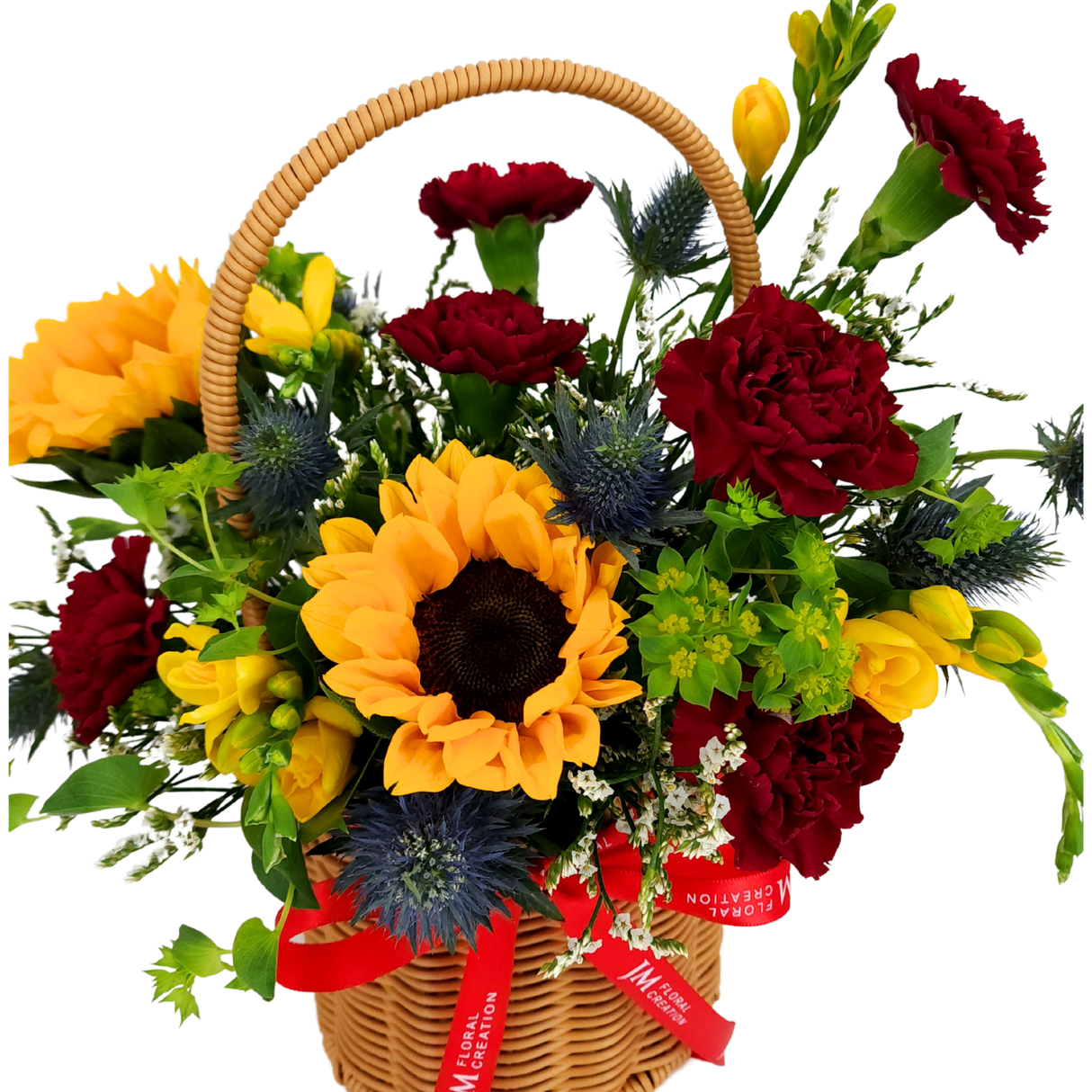 Basket of Sunshine (Sunflower, Freesia, Carnation) - Flower Basket