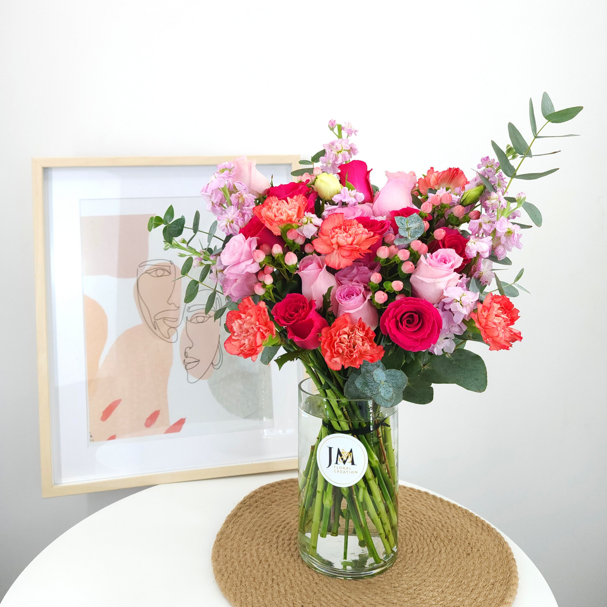 bella Orange Roses and Pink Carnations Vase Arrangement Birthday Flower Bouquet Singapore