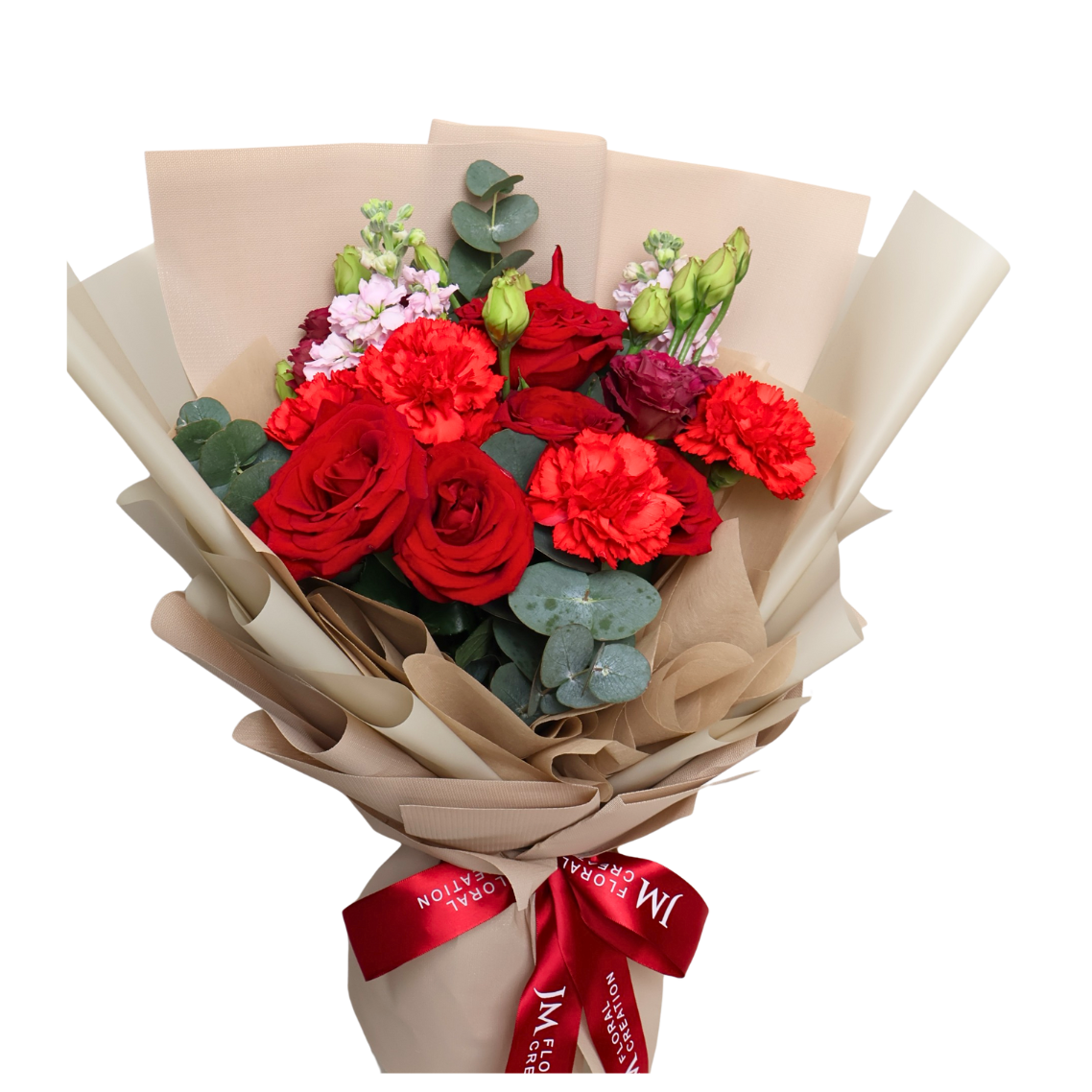 Beloved Embrace (5 Roses, 5 Carnation) - Flower Bouquet