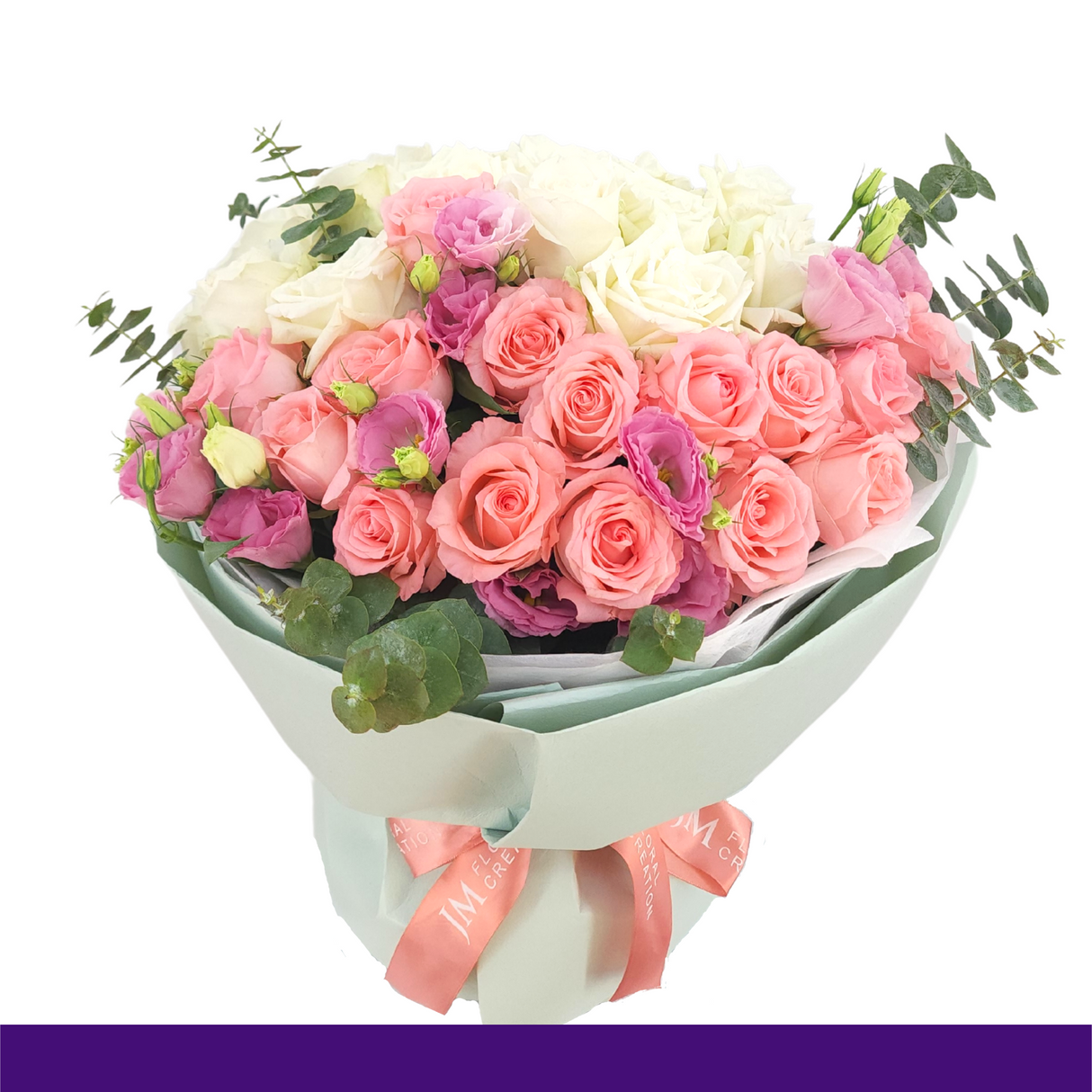 bianca Pink & White Roses Bouquet Birthday Flower Bouquet Singapore
