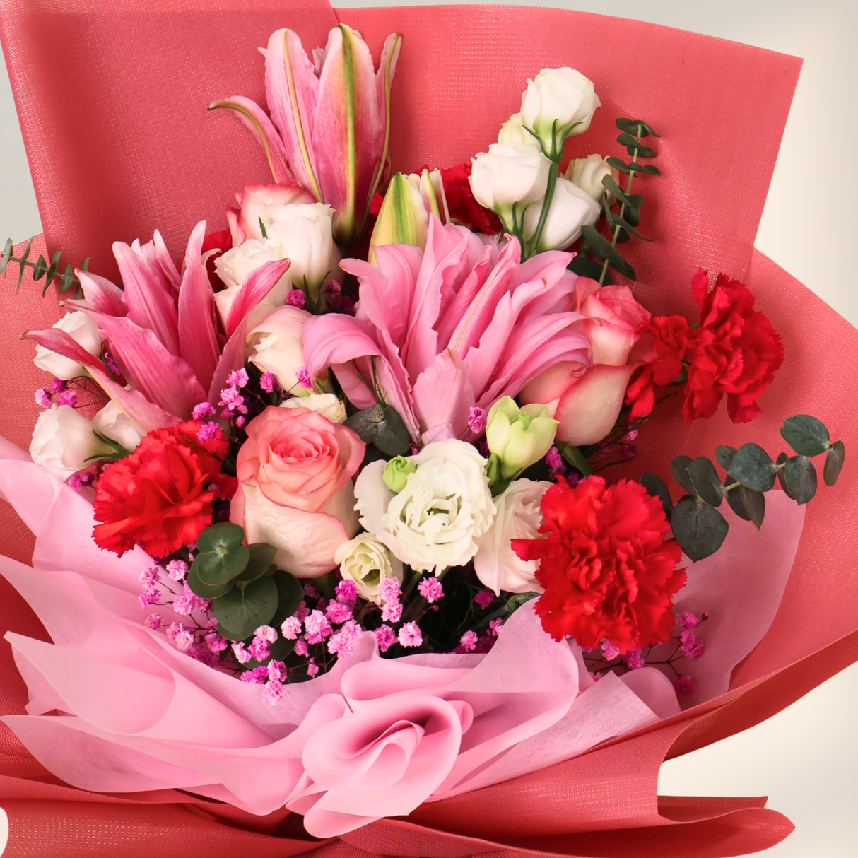 Bloom Calm (Lily, Rose, Carnation) - Flower Bouquet