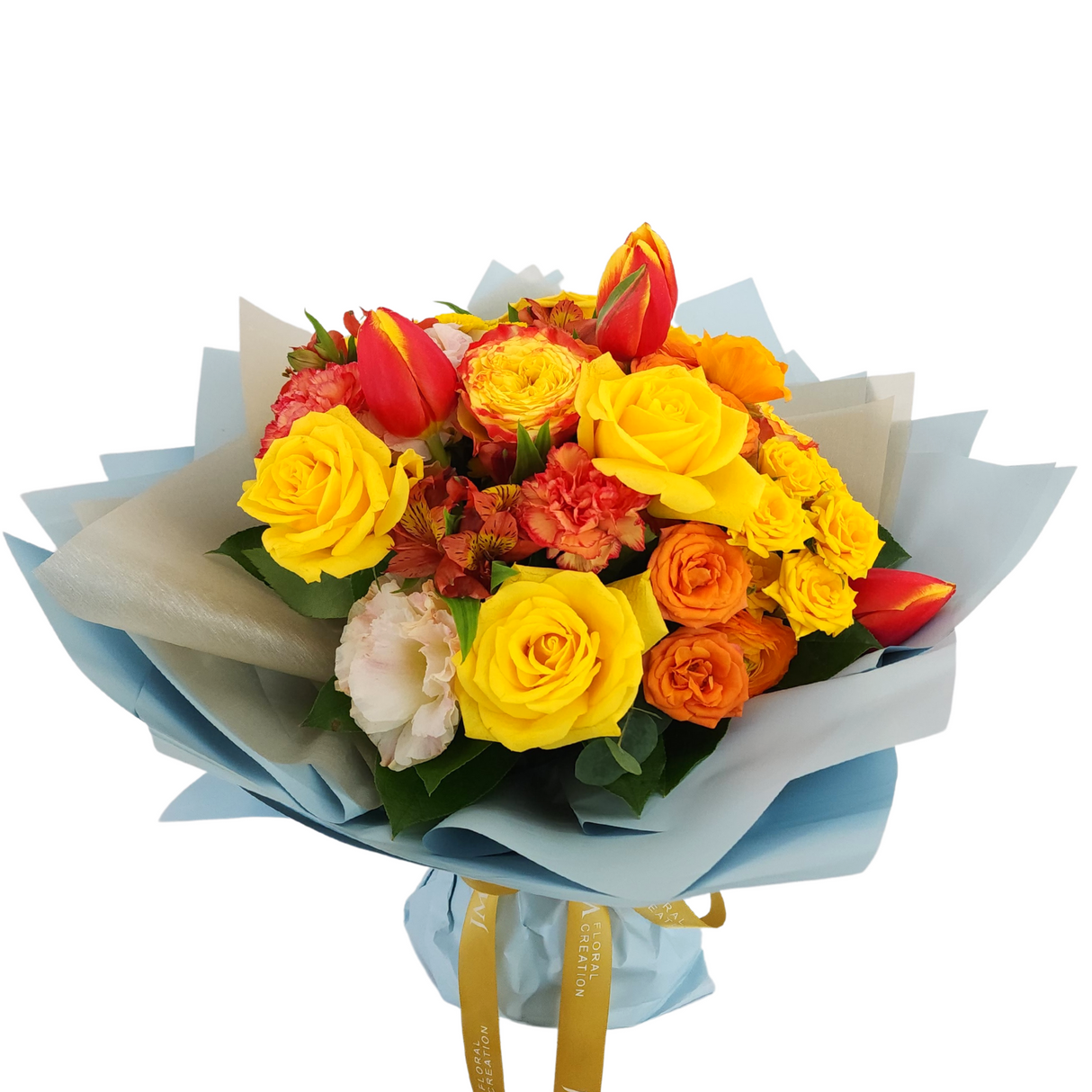 canary Tulips and Roses Birthday Flower Bouquet Singapore