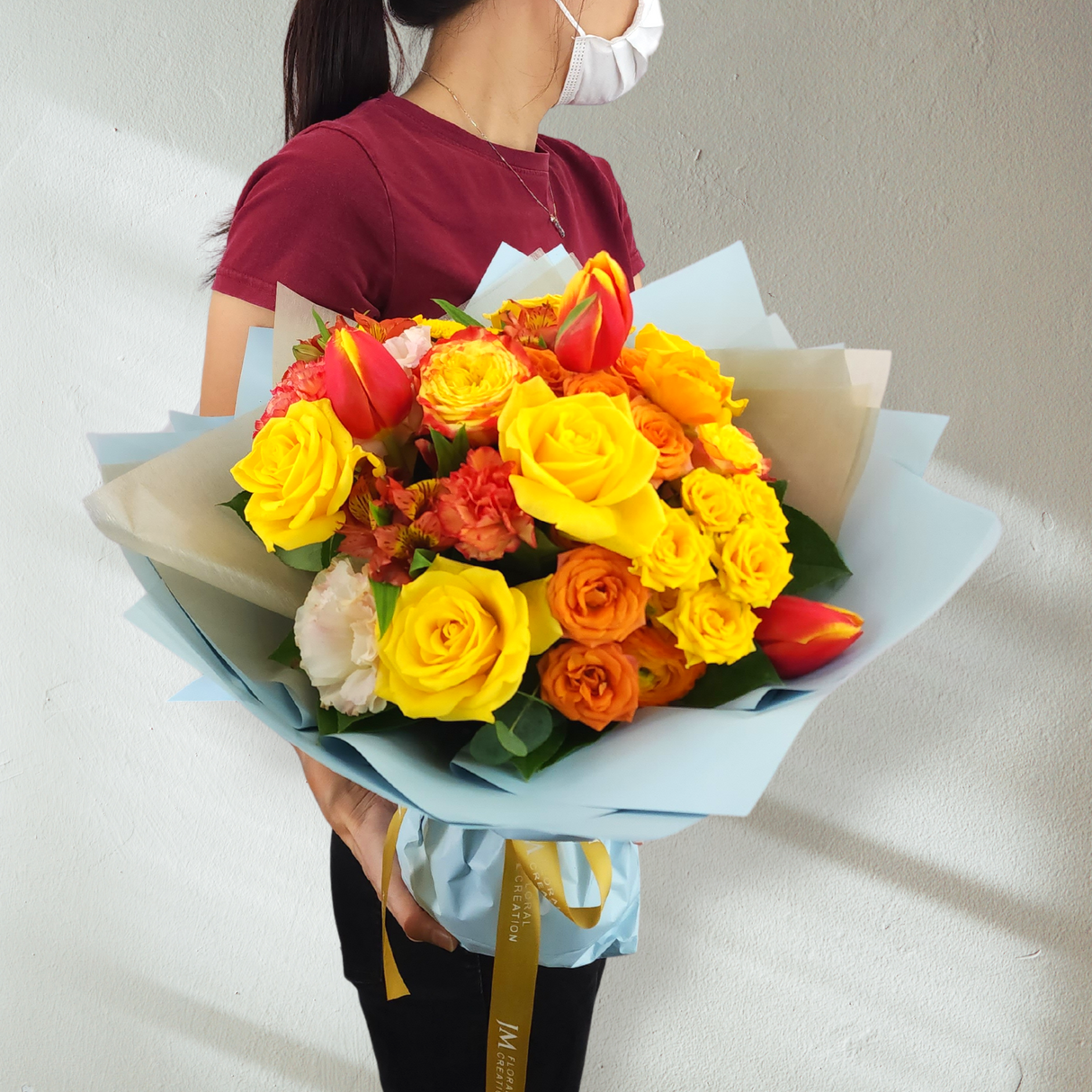 canary Tulips and Roses Birthday Flower Bouquet Singapore