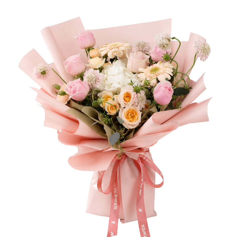 Cecilia (1 Hydrangea, 6 Roses) - Flower Bouquet