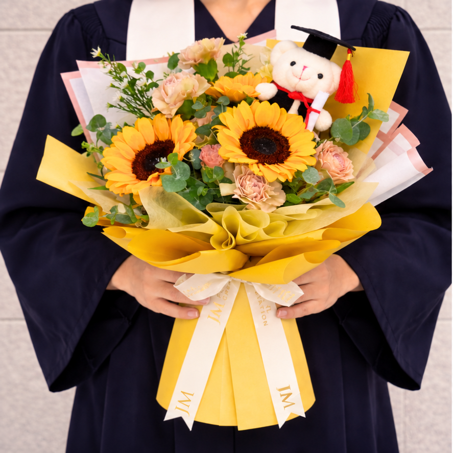 Dreams Achieved (3 Sunflowers, 3 Carnations) - Flower Bouquet