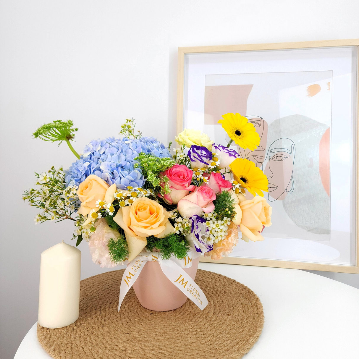 cruz Hydrangeas & Roses Vase Arrangement Birthday Flower Bouquet Singapore