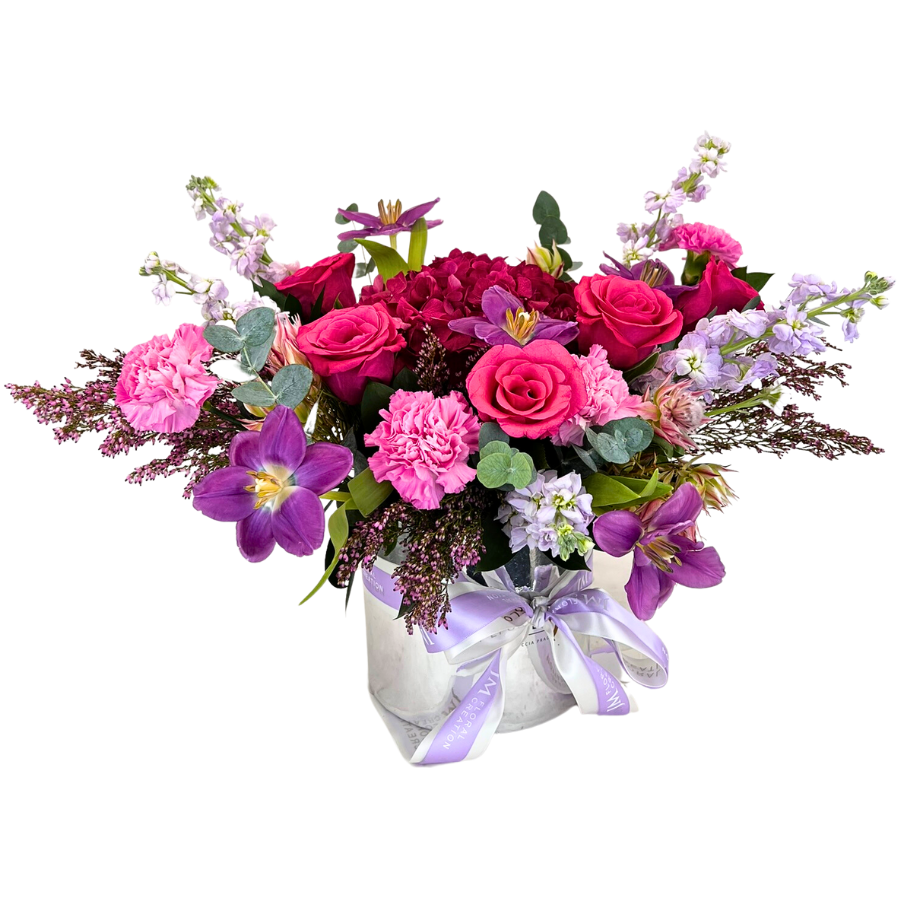 Darlene (5 Tulips, 5 Roses, 4 Carnations) - Table Flower Arrangement