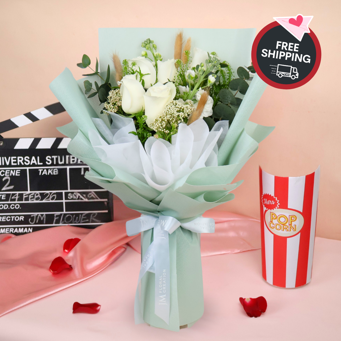Dewy Whisper (5 Roses) - Valentine Flower Bouquet