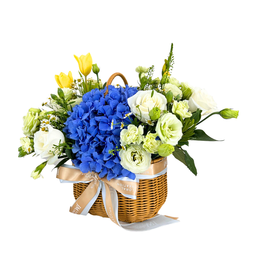 Ellie (Roses, Hydrangeas, Tulips) - Flower Basket