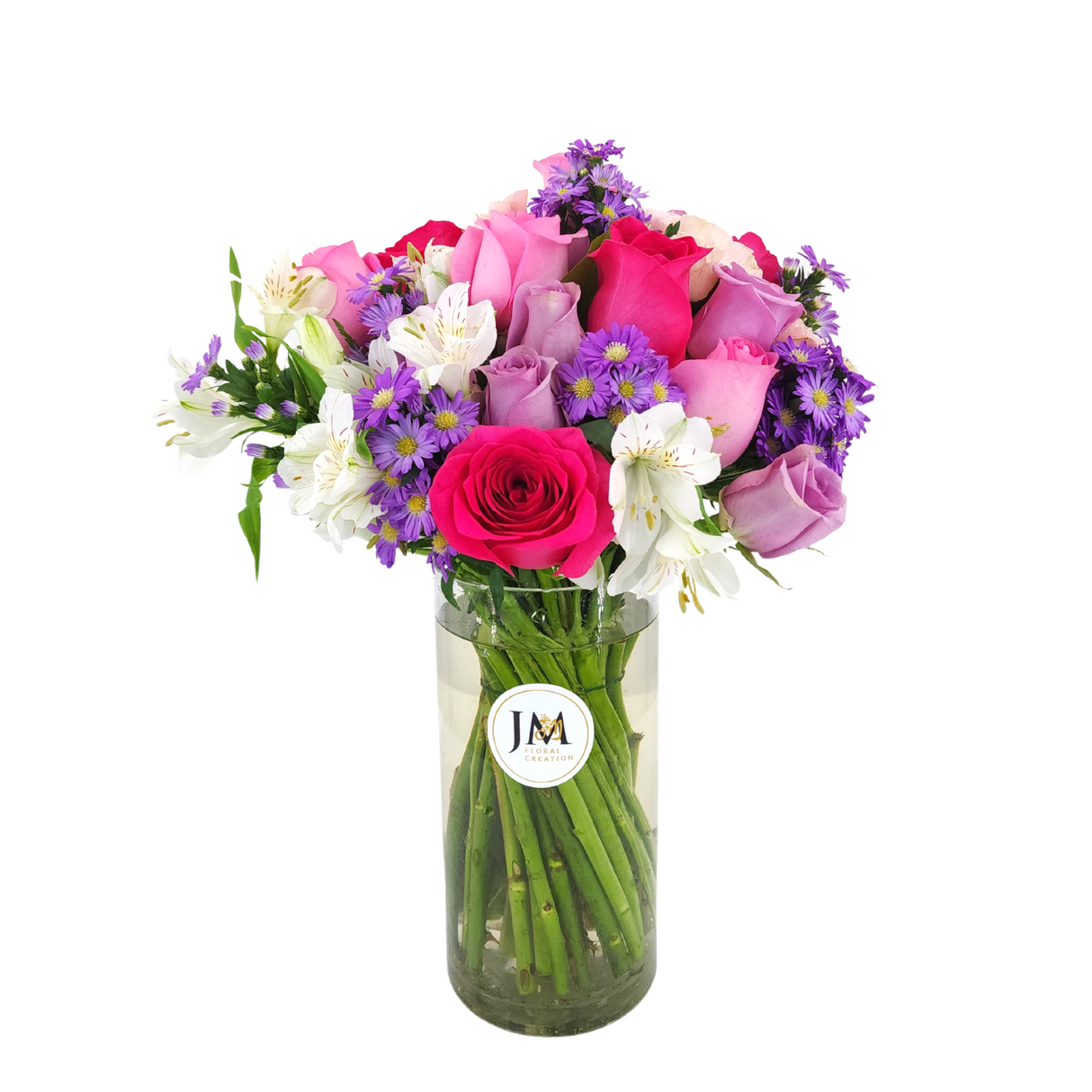 emma Purple and Pink Roses Vase Arrangement Birthday Flower Bouquet Singapore