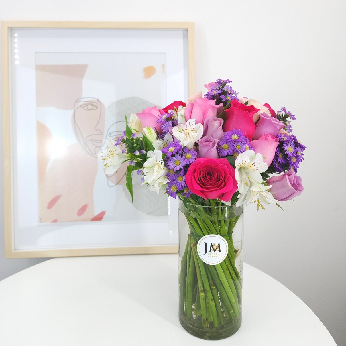 emma Purple and Pink Roses Vase Arrangement Birthday Flower Bouquet Singapore