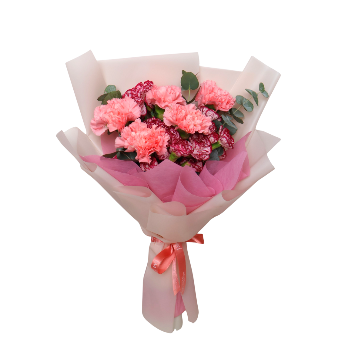 Pink artificial flower bouquet with petals.
