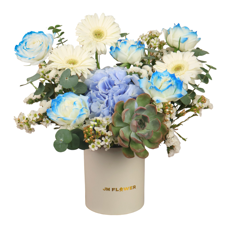 Etta (5 Roses, 1 Hydrangea) - Reflexed Rose Flower Box