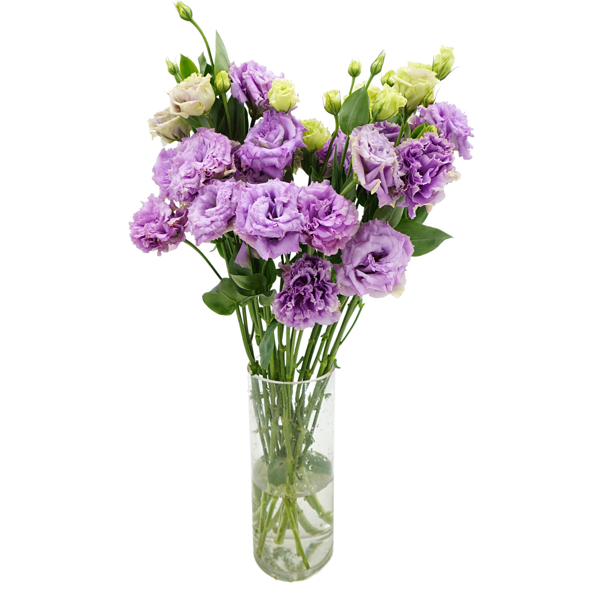 Pink and purple flower bouquet in vase.