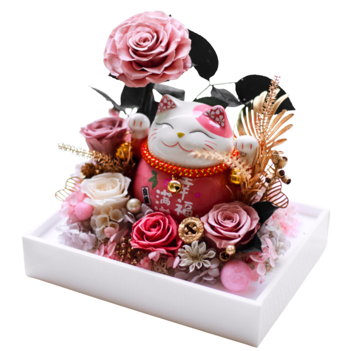 Preserved Flower Fortune Cat - Congratulatory