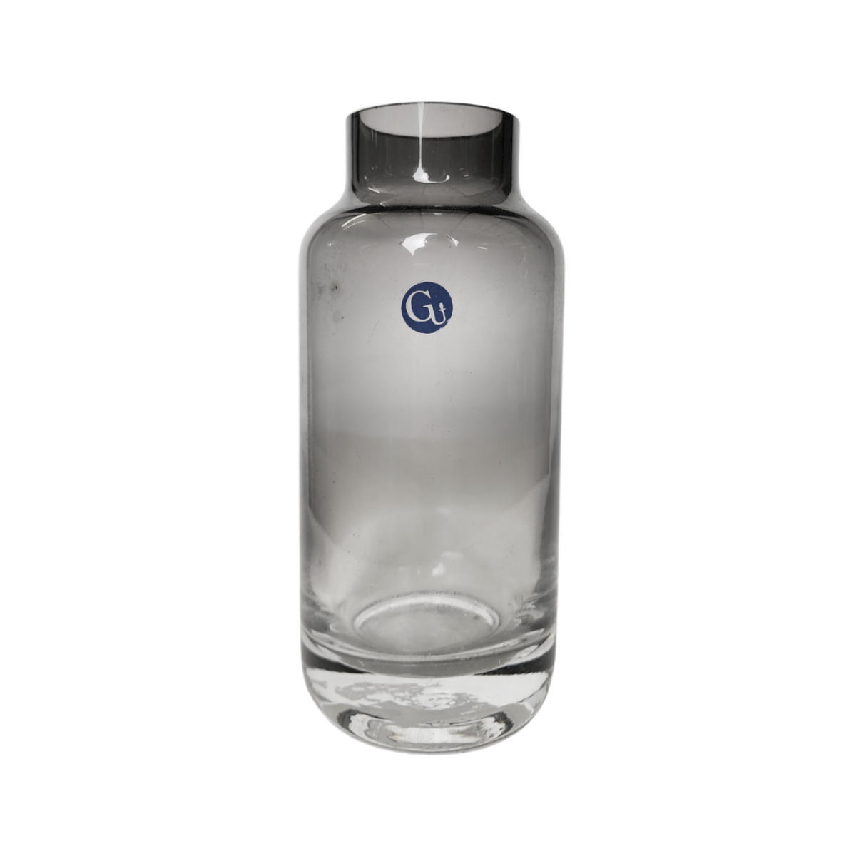 Glass water bottle with silver cap.