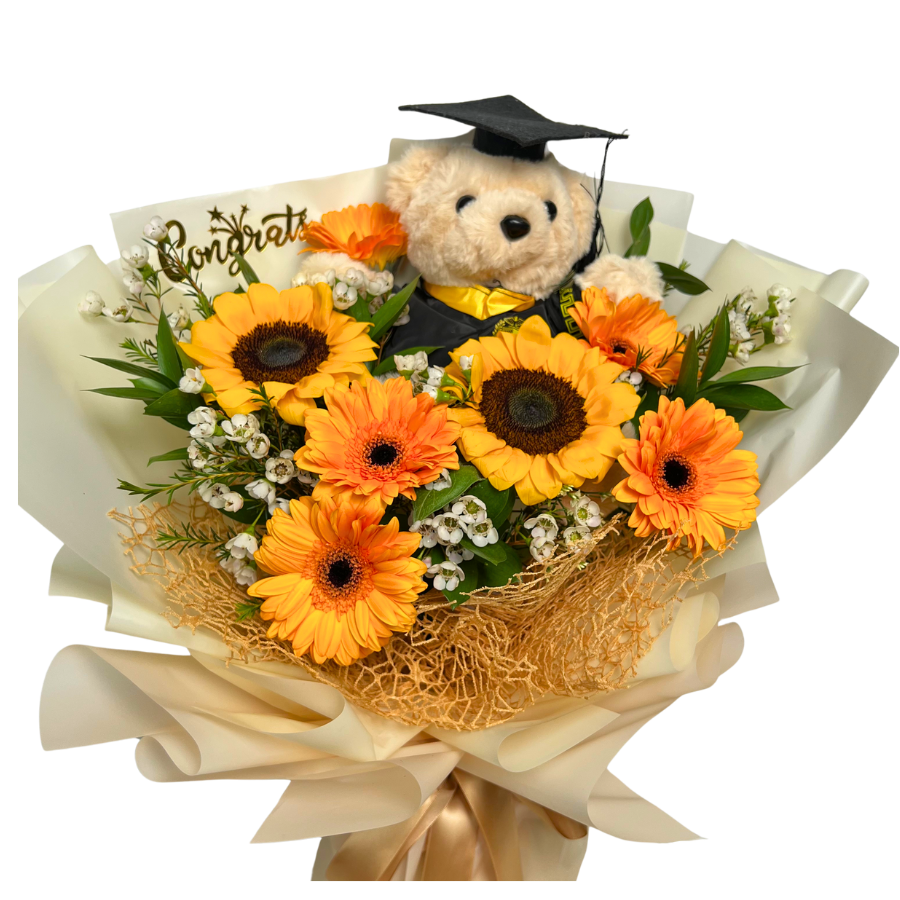 Gown Glory (2 Sunflowers, 6 Gerberas) - Flower Bouquet