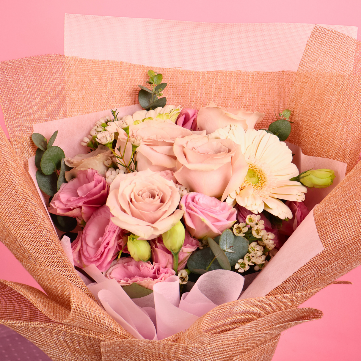 Graceful Petals (5 Roses, Eustomas) - Flower Bouquet