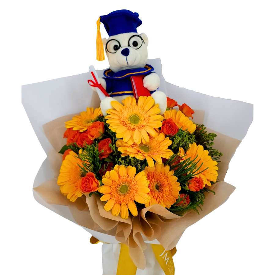 Graduate's Glory (8 Gerberas, Rose Spray) - Flower Bouquet