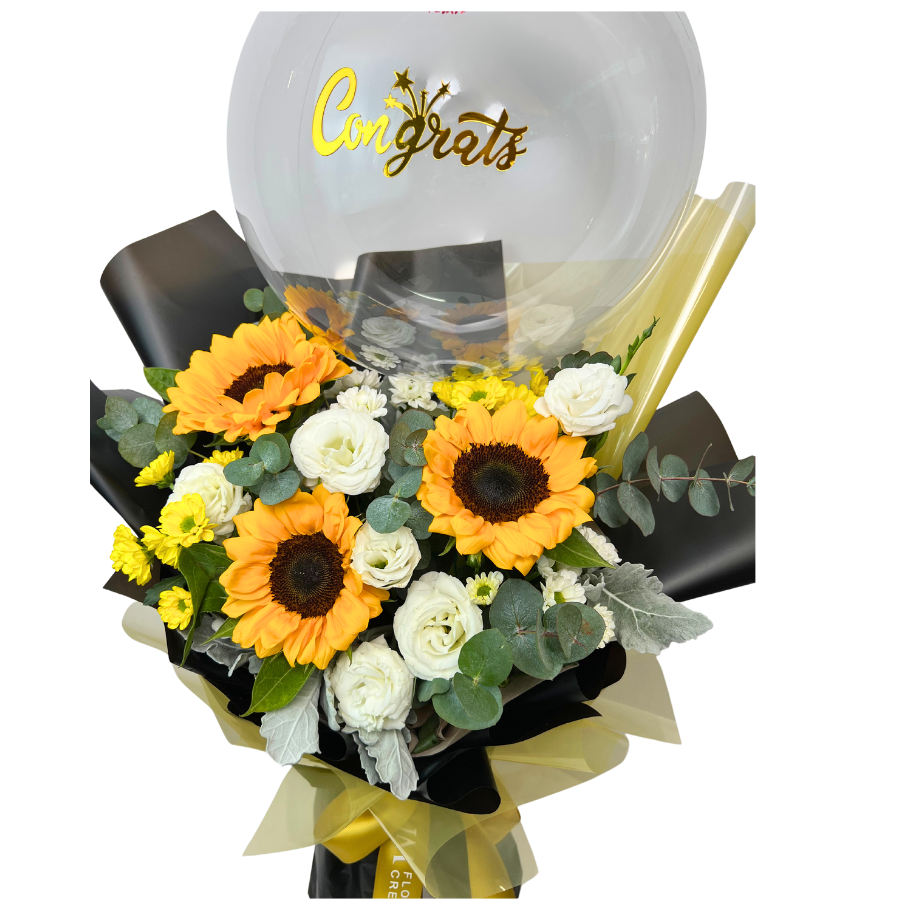 Graduation Jubilee (3 Sunflower, Eustoma) - Flower Bouquet