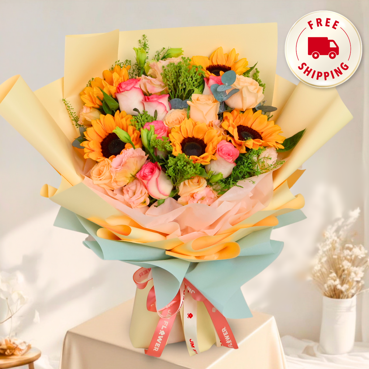 Guinevere (12 Roses, 5 Sunflower) - Mother's Day Bouquet