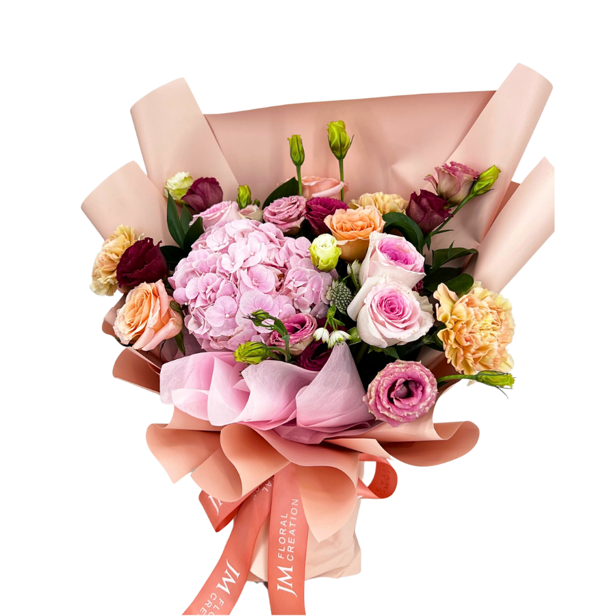 Hadley (1 Hydrangea, 6 Roses) - Flower Bouquet